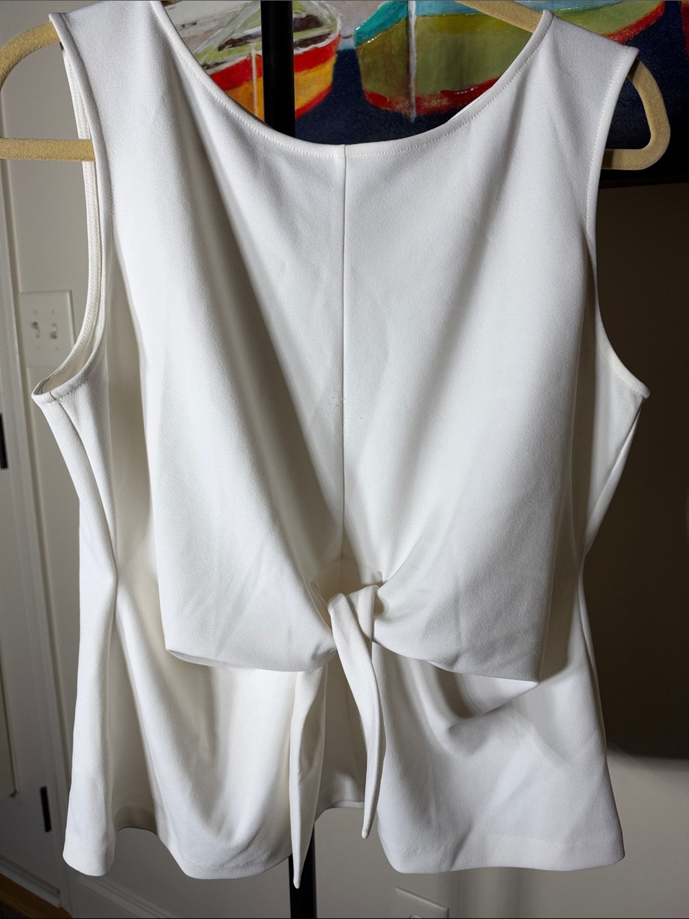 Ann Taylor White Sleeveless Knot-Back Blouse
